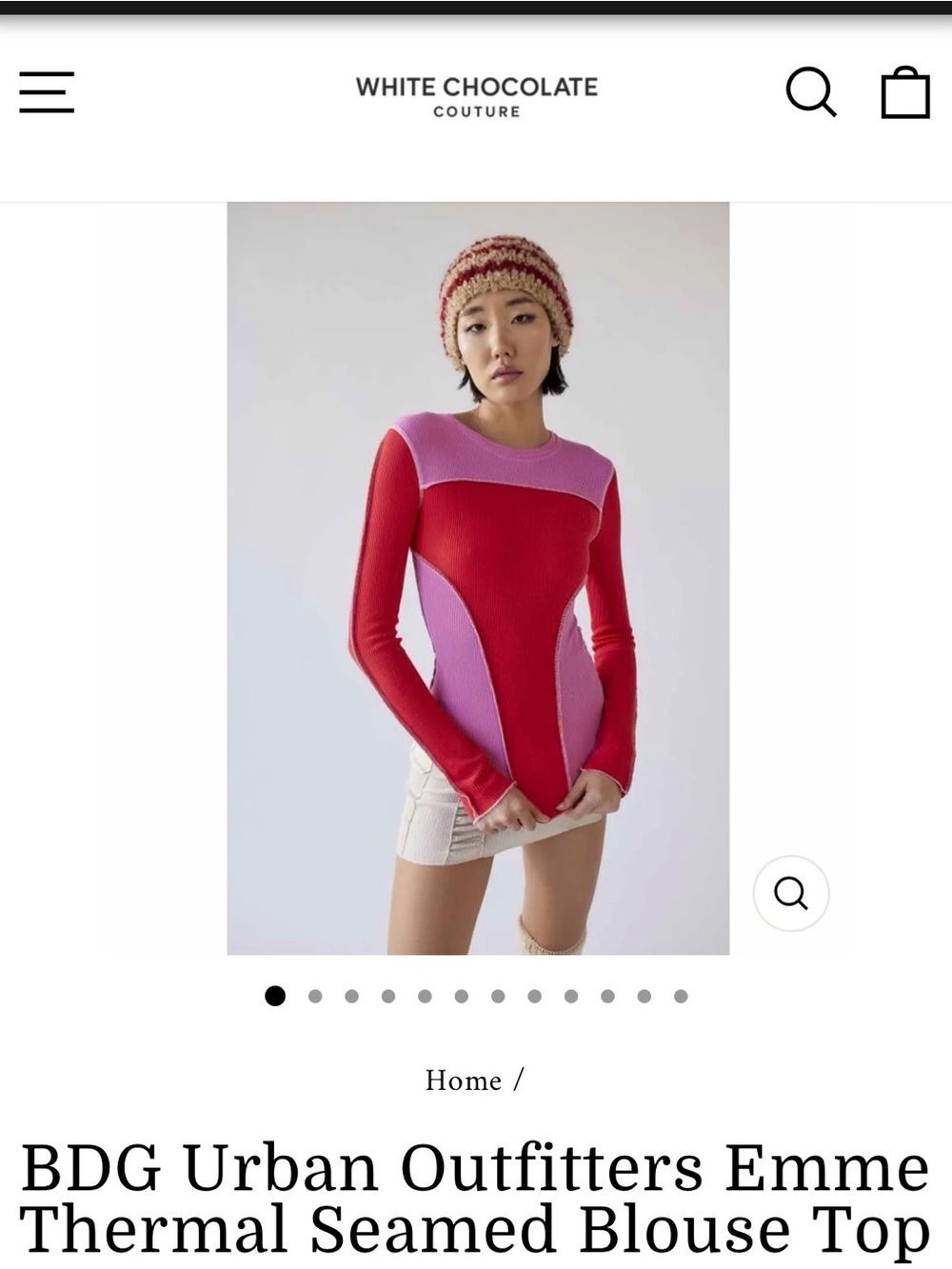 Urban Outfitters Red and Pink Seamed Thermal Blouse